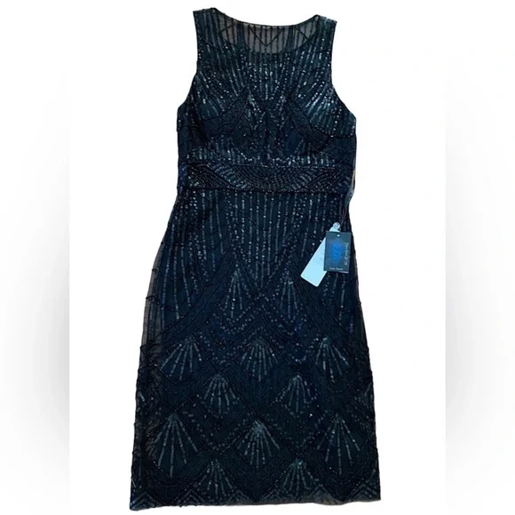 SUE WONG 10 Black Sequin Embellished Beaded Formal Cocktail Illusion Bac… - Picture 6 of 14
